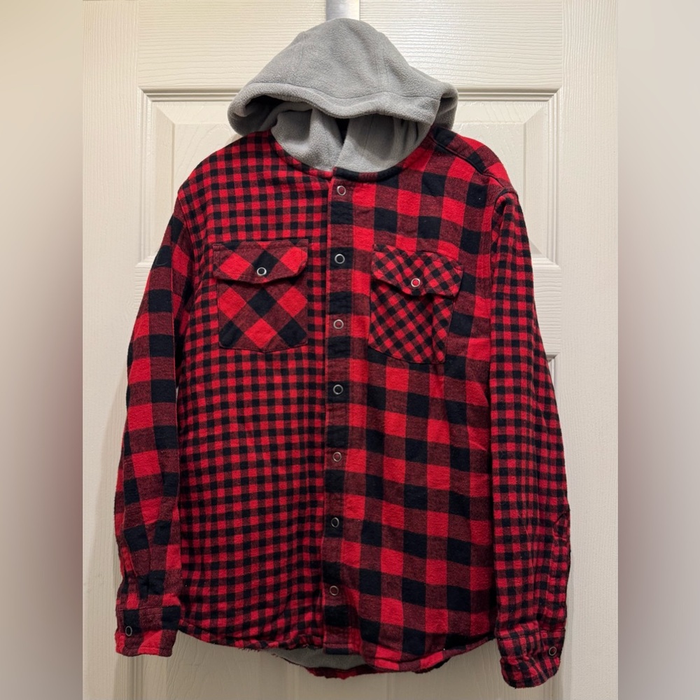 L.L. Bean Kids' Fleece-Lined Flannel Shirt, Color: Red/Black, Size: 10-12